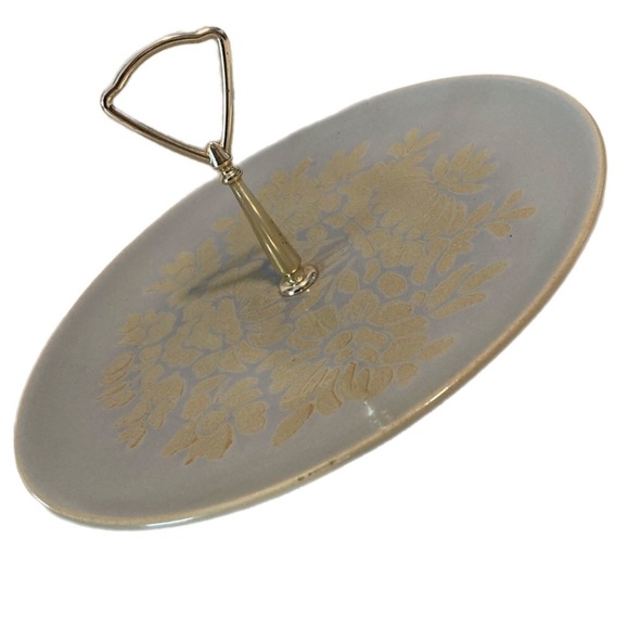 Red Wing Pottery Cookie Plate Handled Robin Egg Blue Gold Handle Trinket Tray - Picture 1 of 11